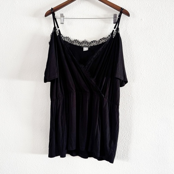 Eyelash Lace Wrap Top Cold Shoulder Spaghetti Sleeve XL Romantic Chic - Picture 2 of 12